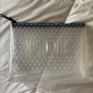 XL VS Pink clear glitter makeup bag